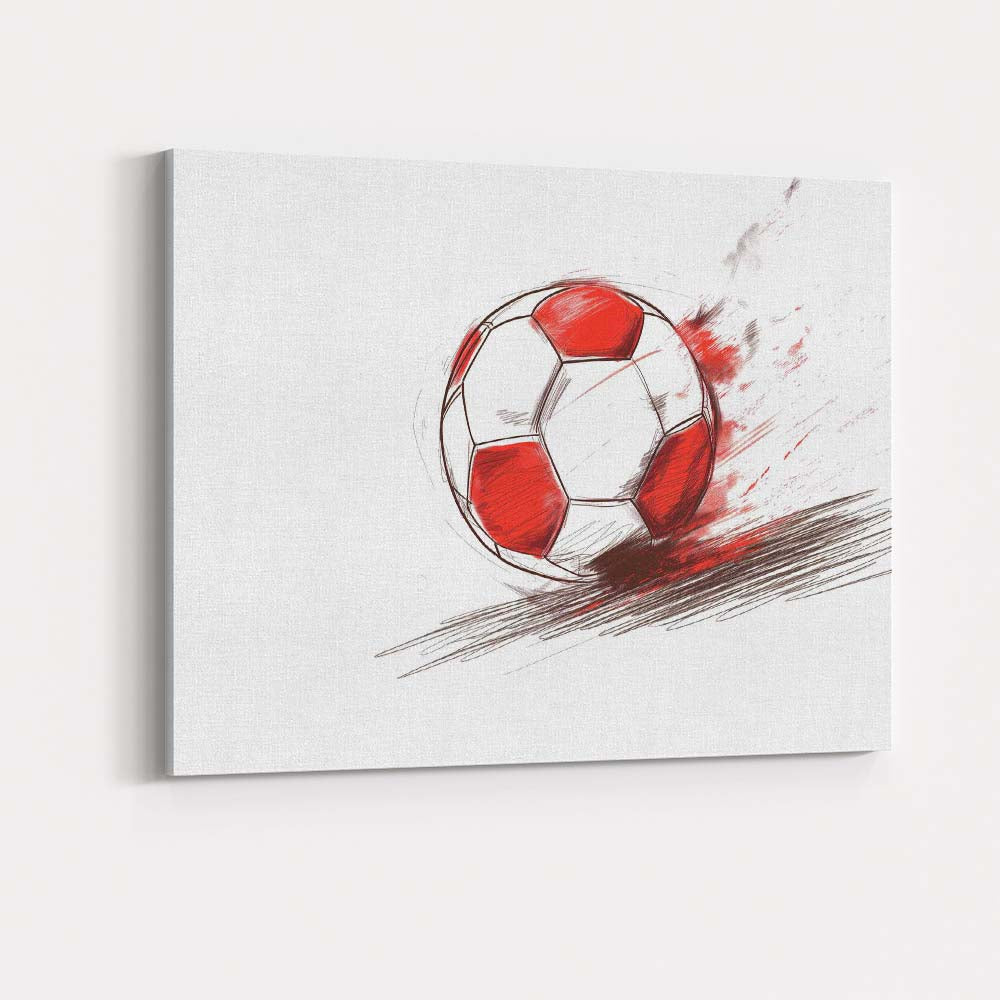 Red White Football Sketch Dynamic Sports Illustration Canvas Wall Art Print Decor Picture Ready to Hang