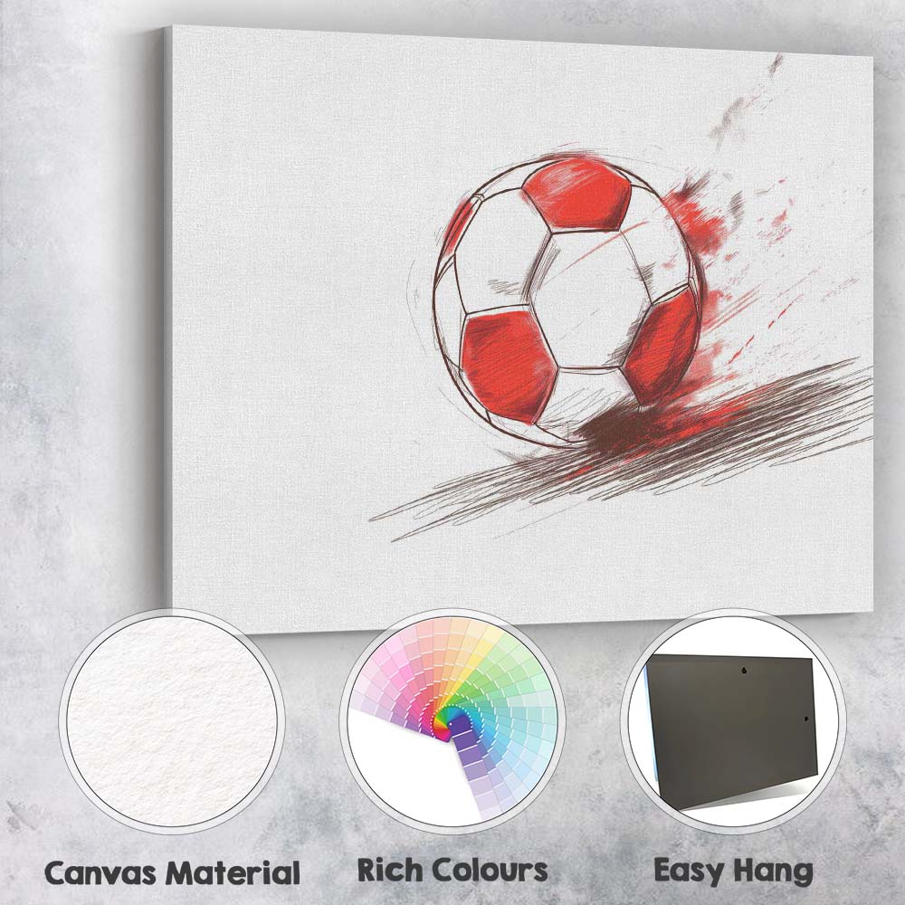 Red White Football Sketch Dynamic Sports Illustration Canvas Wall Art Print Decor Picture Ready to Hang