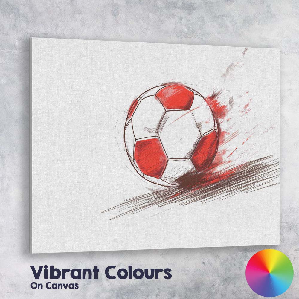 Red White Football Sketch Dynamic Sports Illustration Canvas Wall Art Print Decor Picture Ready to Hang