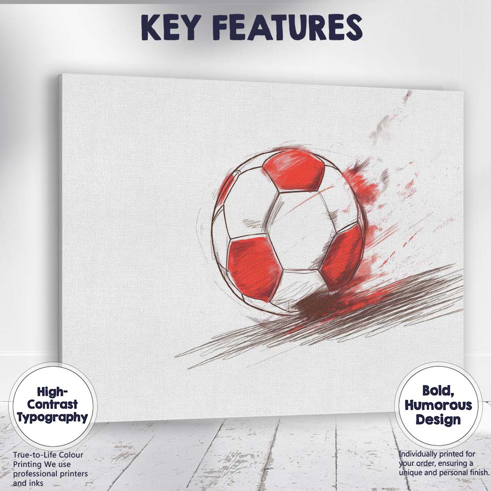Red White Football Sketch Dynamic Sports Illustration Canvas Wall Art Print Decor Picture Ready to Hang