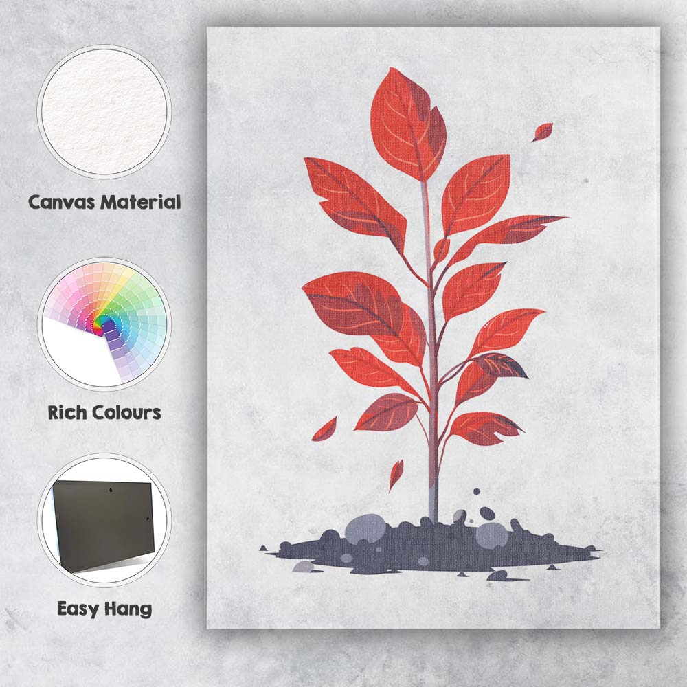 Red Leaf Botanical Plant Minimal Illustration Canvas Wall Art Print Decor Picture Ready to Hang