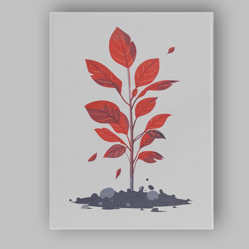 Red Leaf Botanical Plant Minimal Illustration Canvas Wall Art Print Decor Picture Ready to Hang