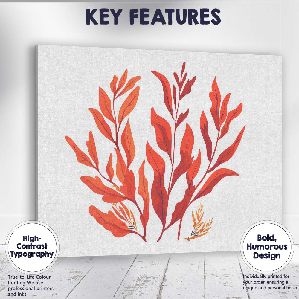 Modern Red Botanical Foliage Arrangement Illustration Canvas Wall Art Print Decor Picture Ready to Hang
