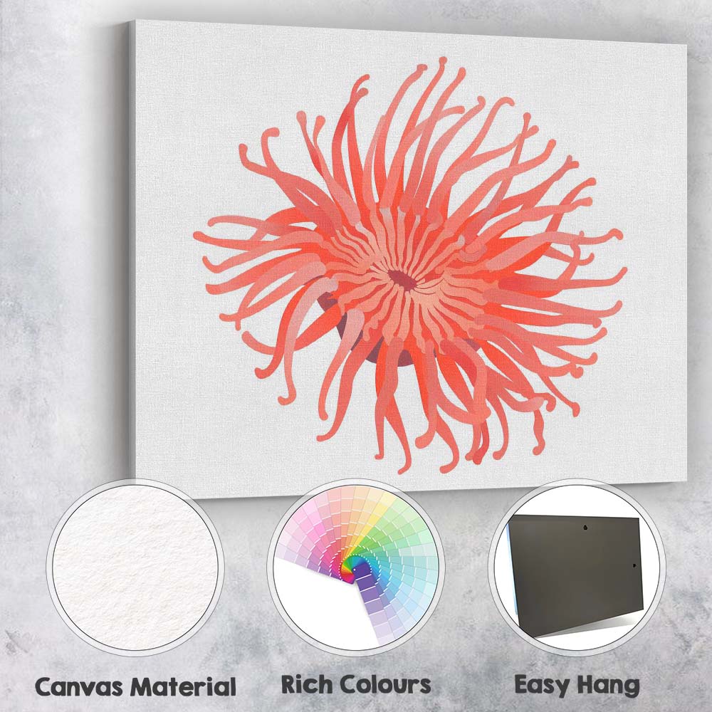 Coral Pink Sea Anemone Underwater Marine Illustration Canvas Wall Art Print Decor Picture Ready to Hang
