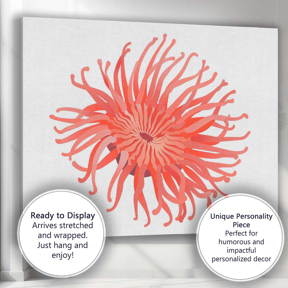 Coral Pink Sea Anemone Underwater Marine Illustration Canvas Wall Art Print Decor Picture Ready to Hang