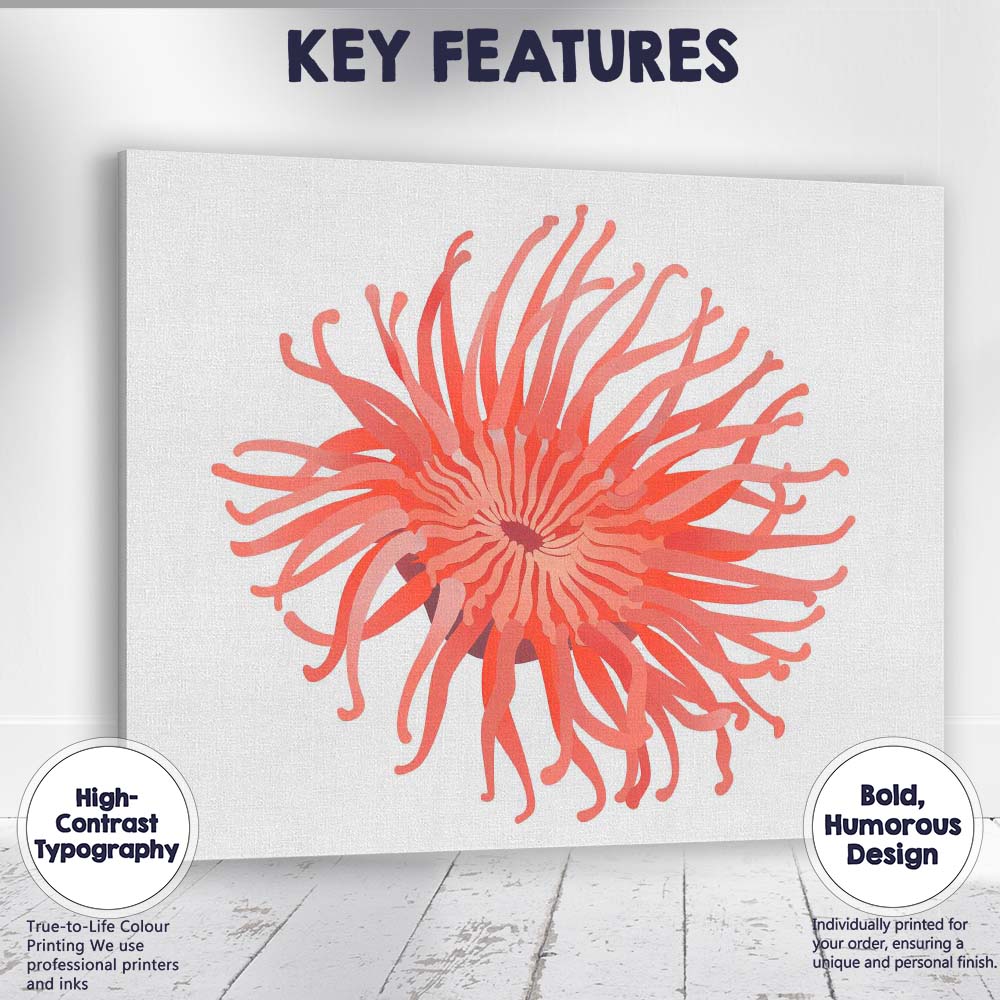 Coral Pink Sea Anemone Underwater Marine Illustration Canvas Wall Art Print Decor Picture Ready to Hang