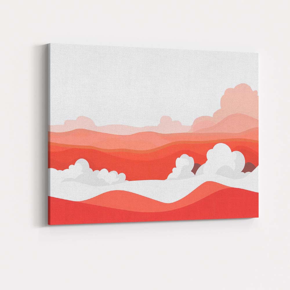 Abstract Coral Landscape Rolling Hills Minimal Scenic Illustration Canvas Wall Art Print Decor Picture Ready to Hang