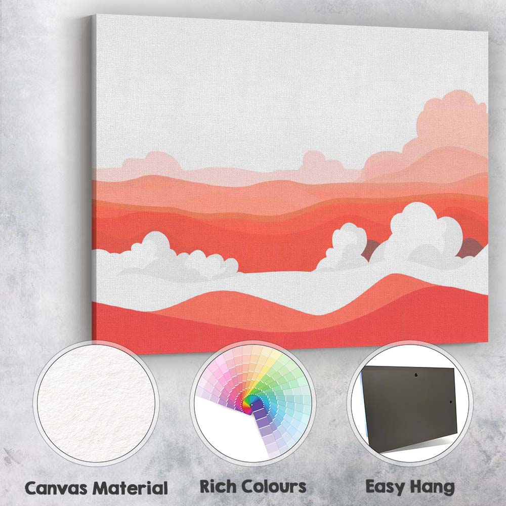 Abstract Coral Landscape Rolling Hills Minimal Scenic Illustration Canvas Wall Art Print Decor Picture Ready to Hang
