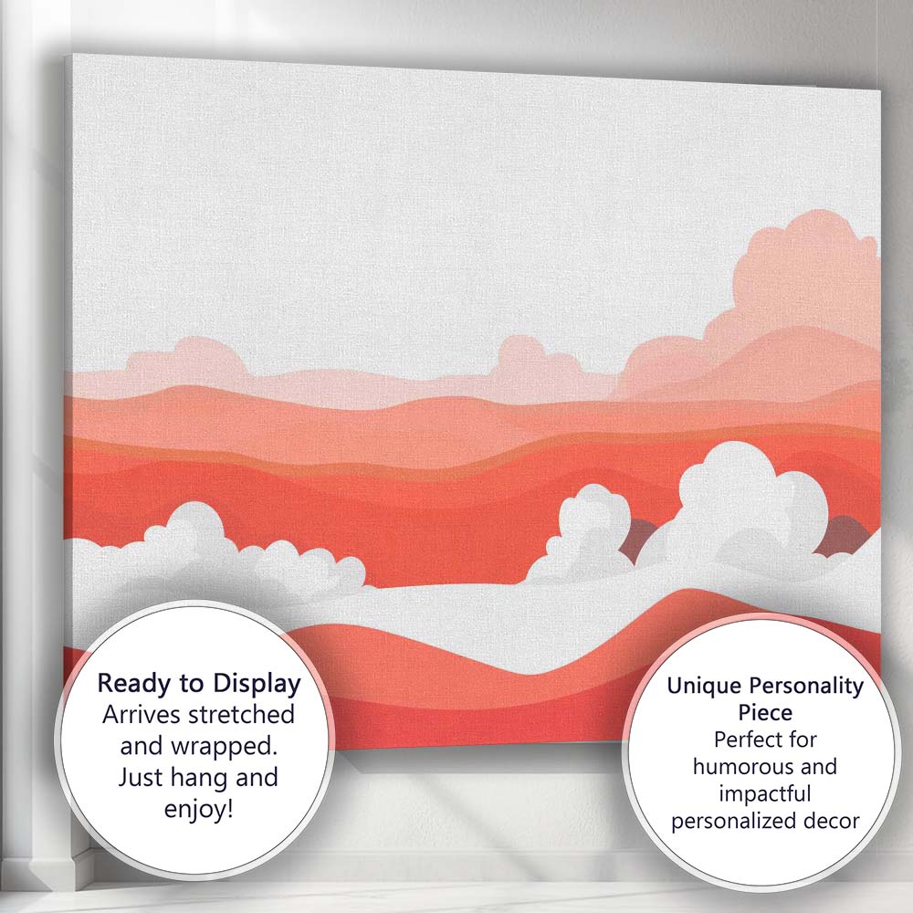 Abstract Coral Landscape Rolling Hills Minimal Scenic Illustration Canvas Wall Art Print Decor Picture Ready to Hang