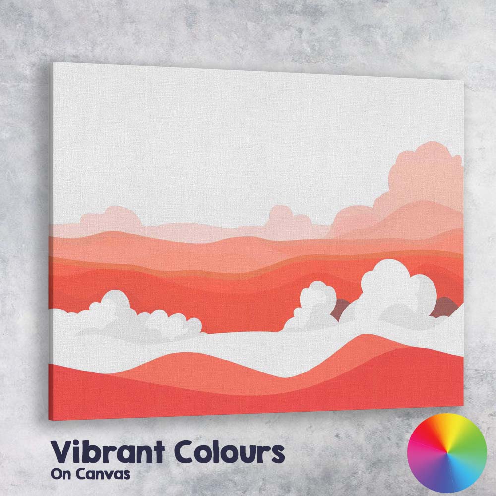 Abstract Coral Landscape Rolling Hills Minimal Scenic Illustration Canvas Wall Art Print Decor Picture Ready to Hang
