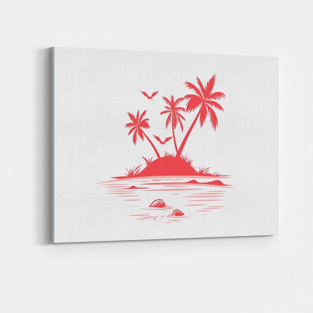Coral Pink Tropical Island Palm Trees Ocean Silhouette Canvas Wall Art Print Decor Picture Ready to Hang