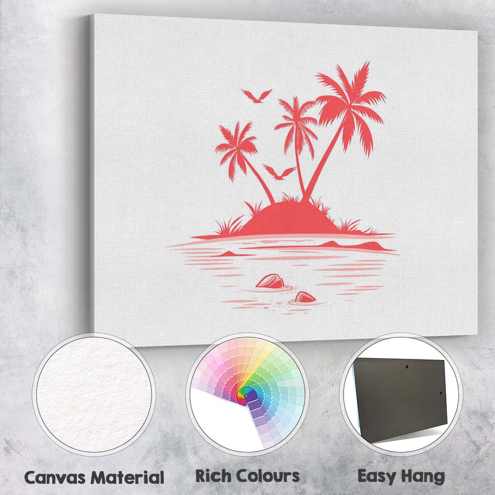 Coral Pink Tropical Island Palm Trees Ocean Silhouette Canvas Wall Art Print Decor Picture Ready to Hang