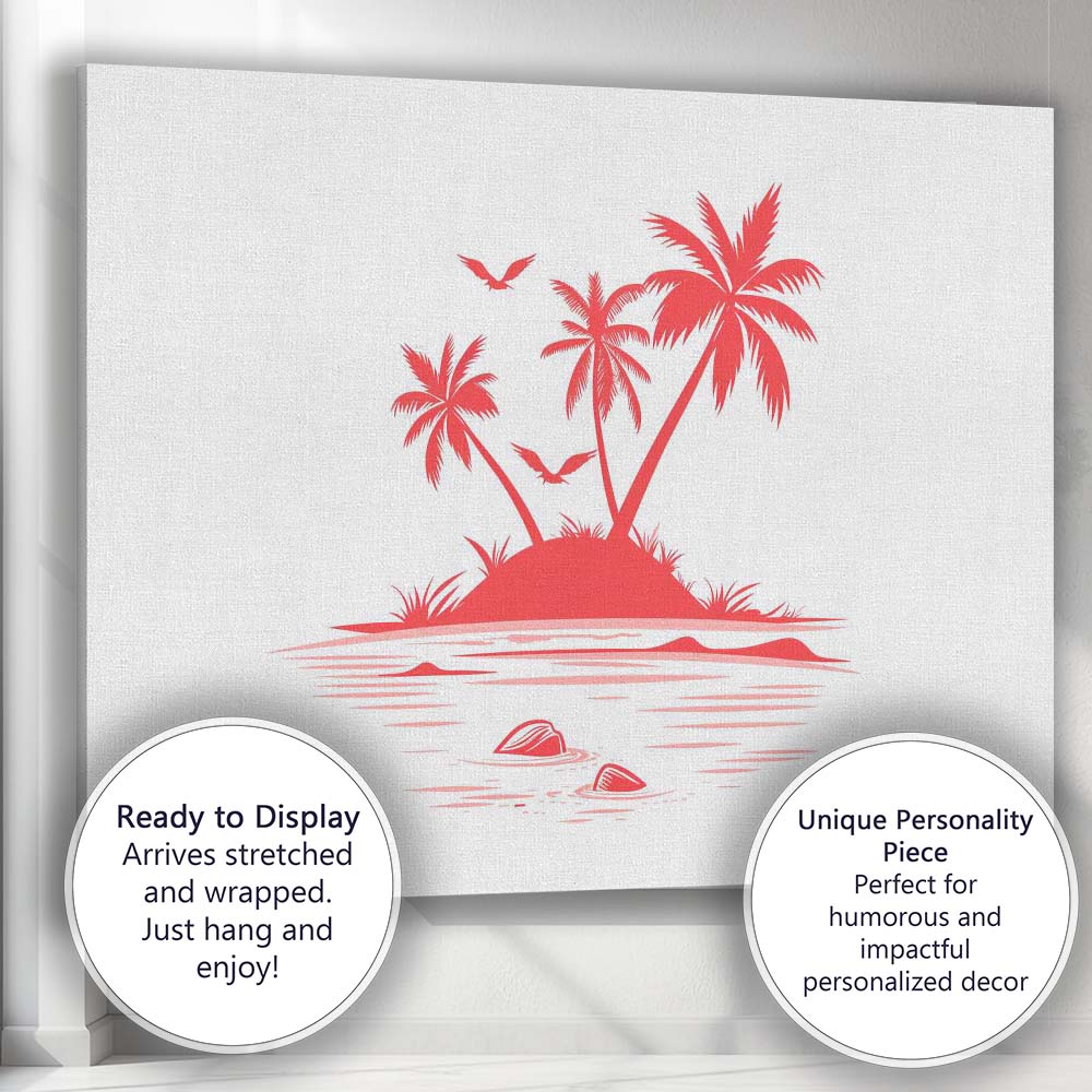 Coral Pink Tropical Island Palm Trees Ocean Silhouette Canvas Wall Art Print Decor Picture Ready to Hang