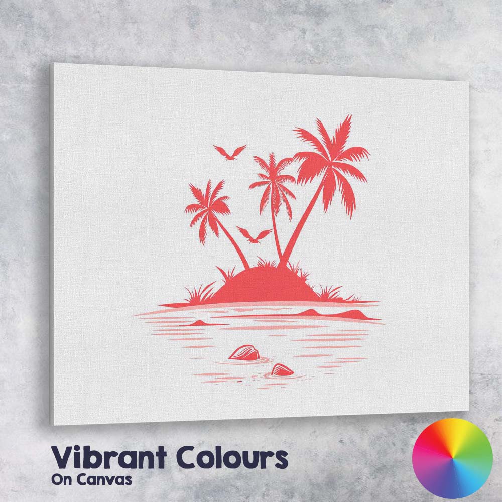 Coral Pink Tropical Island Palm Trees Ocean Silhouette Canvas Wall Art Print Decor Picture Ready to Hang