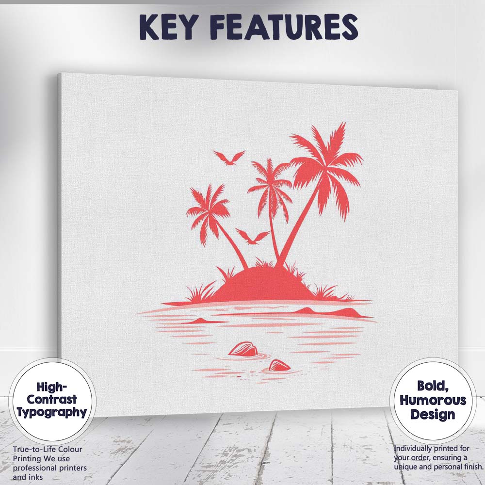 Coral Pink Tropical Island Palm Trees Ocean Silhouette Canvas Wall Art Print Decor Picture Ready to Hang
