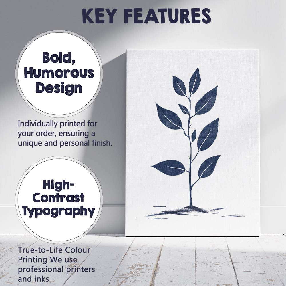 Indigo Minimalist Young Plant Botanical Illustration Canvas Wall Art Print Decor Picture Ready to Hang