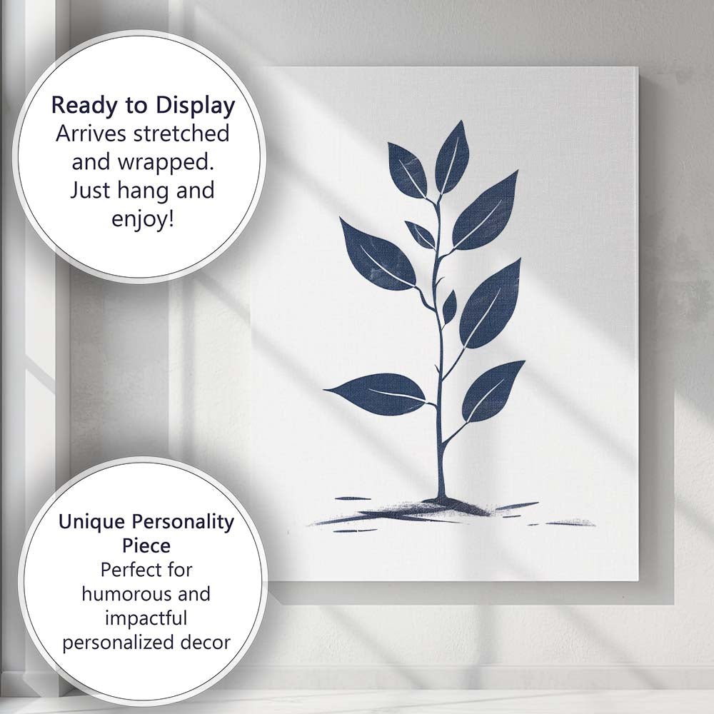 Indigo Minimalist Young Plant Botanical Illustration Canvas Wall Art Print Decor Picture Ready to Hang