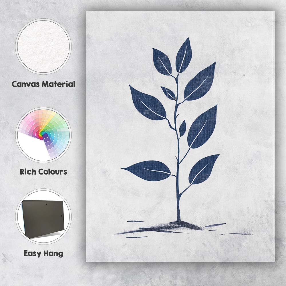 Indigo Minimalist Young Plant Botanical Illustration Canvas Wall Art Print Decor Picture Ready to Hang