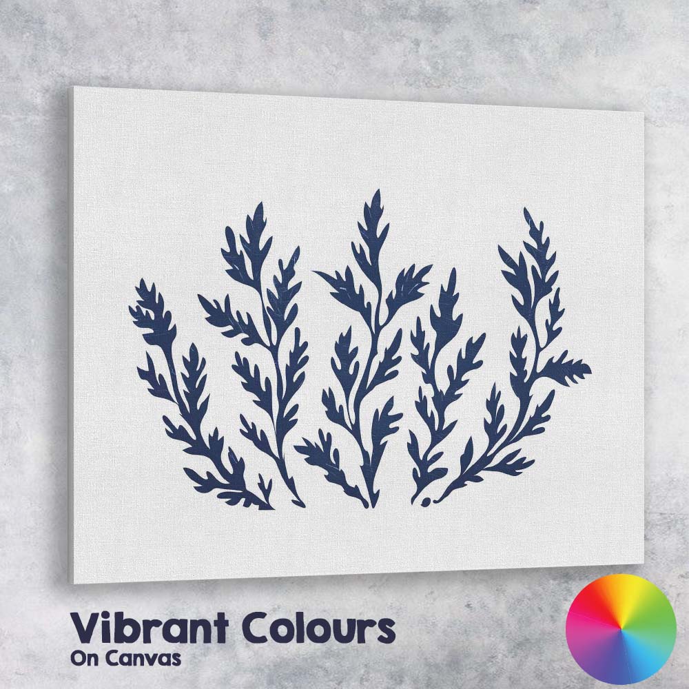 Dark Navy Seaweed Botanical Coastal Silhouette Illustration Canvas Wall Art Print Decor Picture Ready to Hang