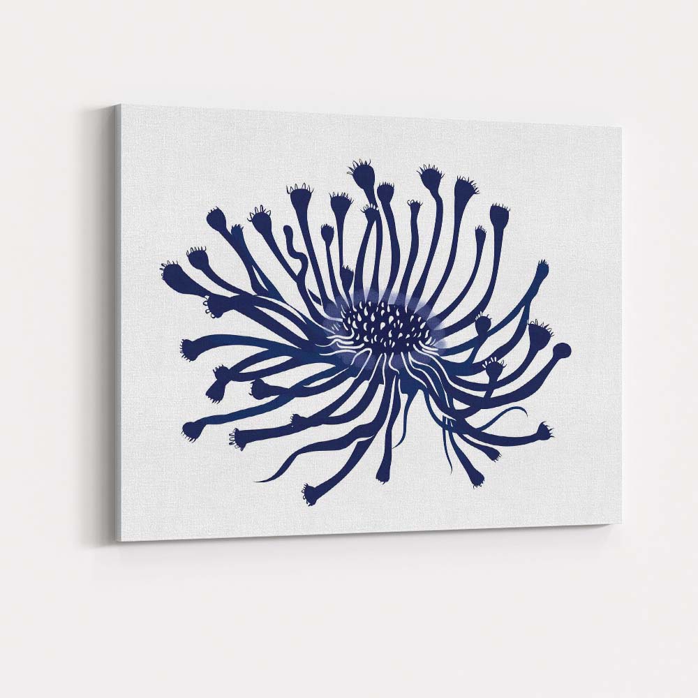 Navy Blue Abstract Coral Flower Botanical Illustration Canvas Wall Art Print Decor Picture Ready to Hang