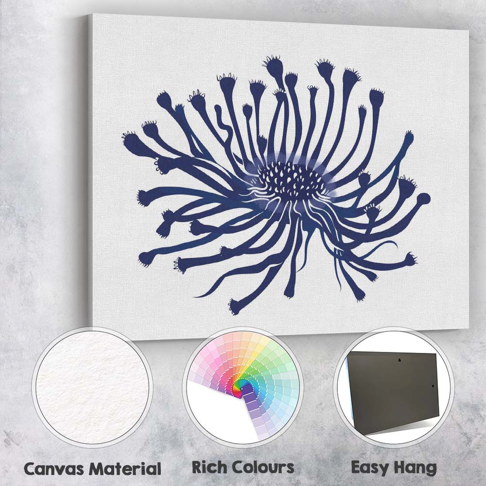 Navy Blue Abstract Coral Flower Botanical Illustration Canvas Wall Art Print Decor Picture Ready to Hang