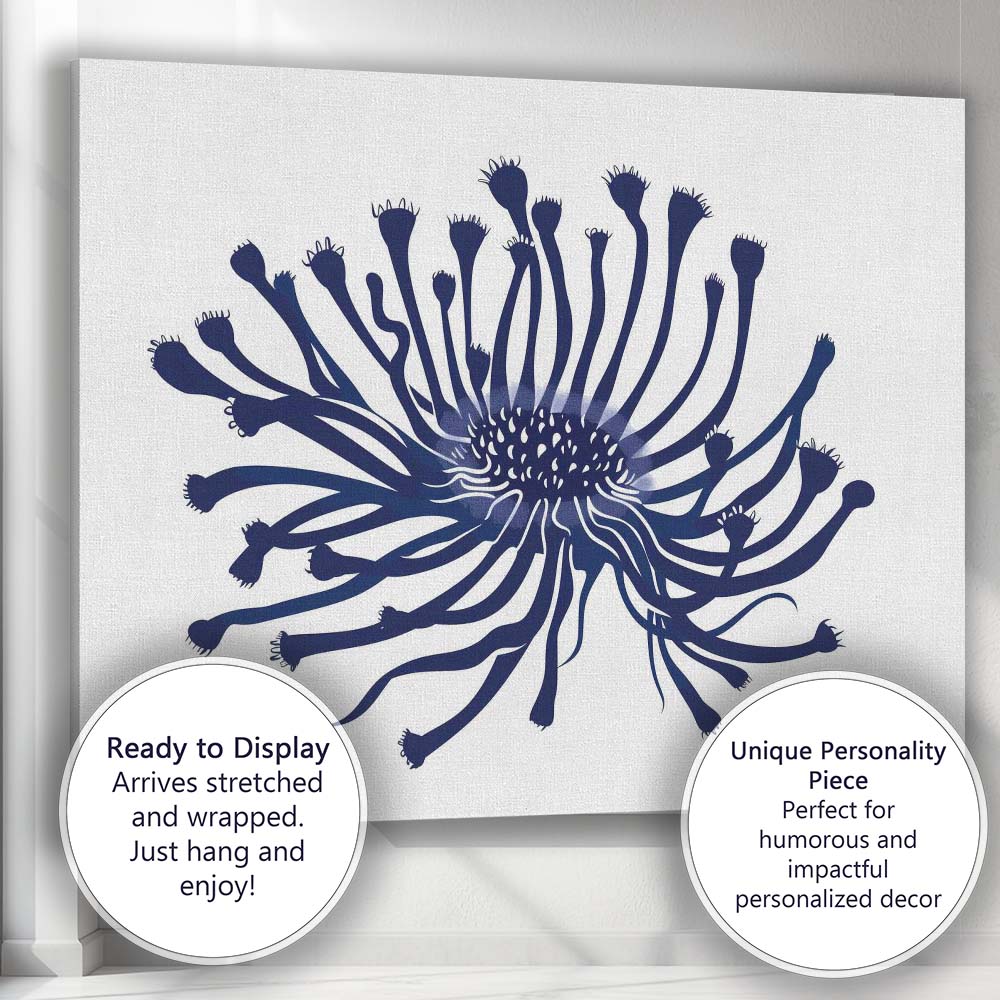Navy Blue Abstract Coral Flower Botanical Illustration Canvas Wall Art Print Decor Picture Ready to Hang