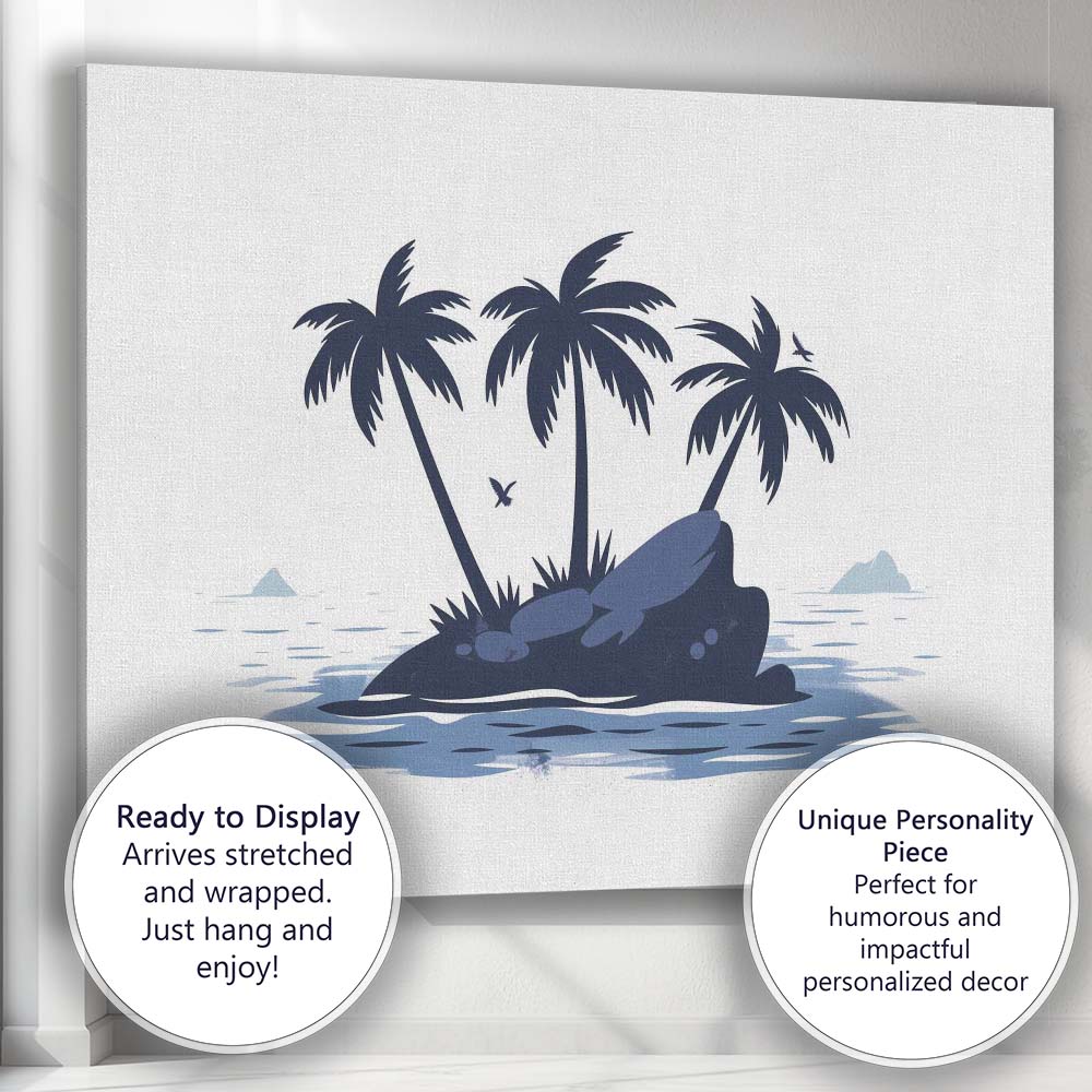 Tropical Palm Island Ocean Landscape Minimalist Illustration Canvas Wall Art Print Decor Picture Ready to Hang