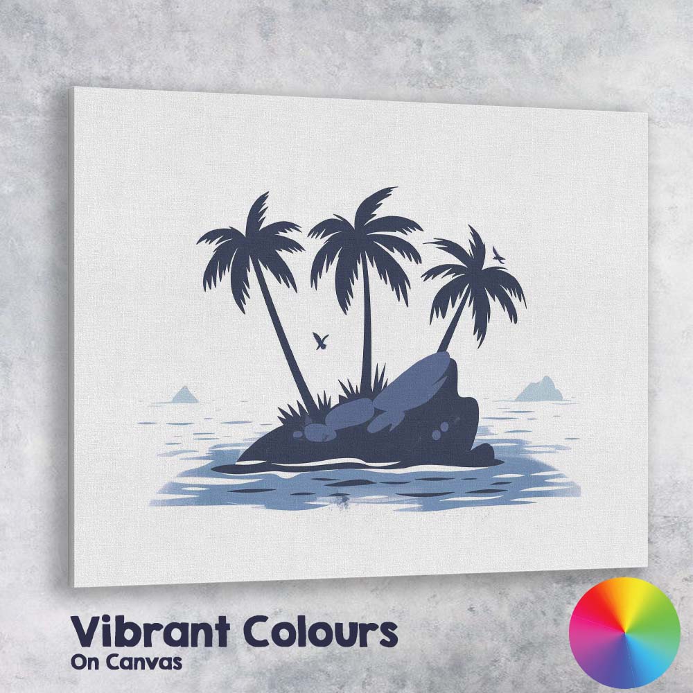 Tropical Palm Island Ocean Landscape Minimalist Illustration Canvas Wall Art Print Decor Picture Ready to Hang