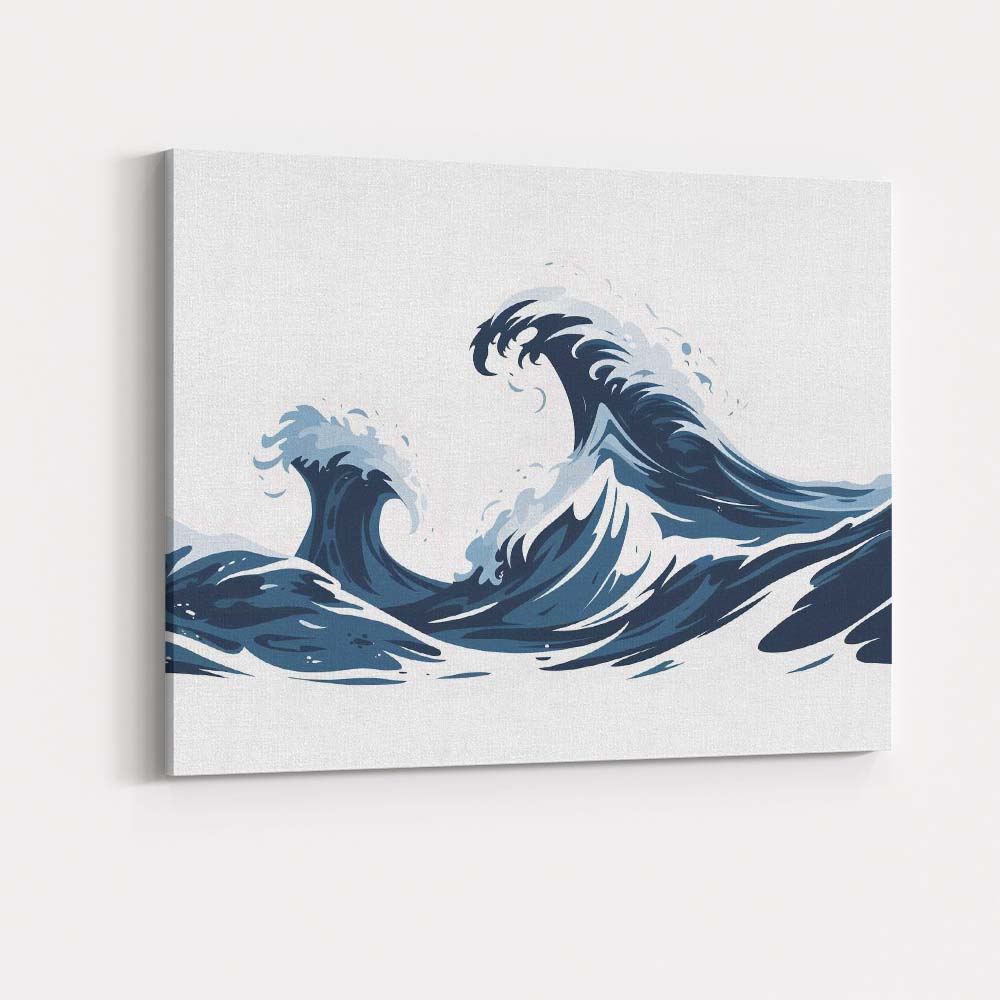 Dynamic Ocean Waves Coastal Seascape Illustration Canvas Wall Art Print Decor Picture Ready to Hang