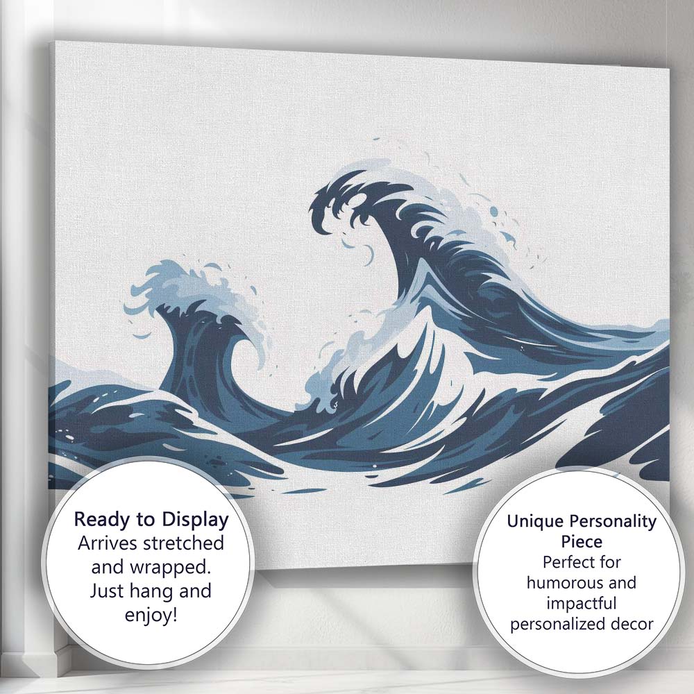 Dynamic Ocean Waves Coastal Seascape Illustration Canvas Wall Art Print Decor Picture Ready to Hang