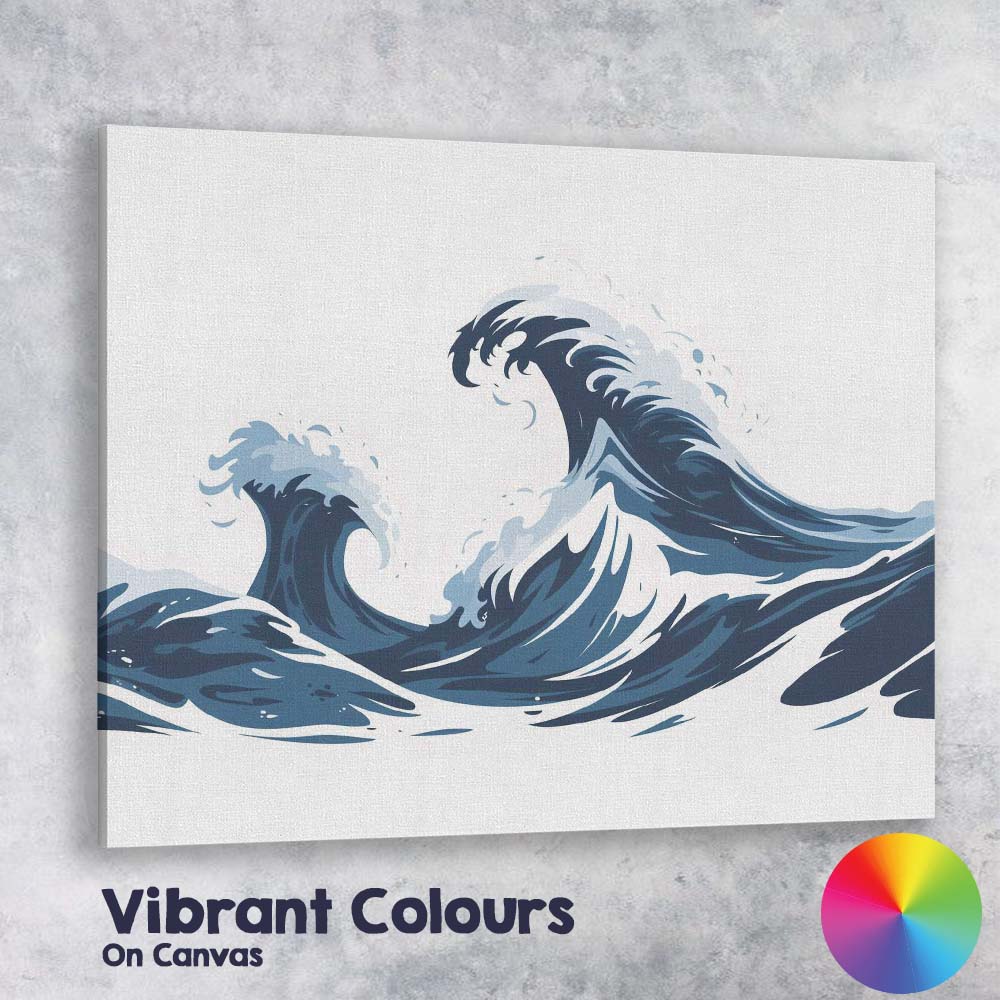 Dynamic Ocean Waves Coastal Seascape Illustration Canvas Wall Art Print Decor Picture Ready to Hang