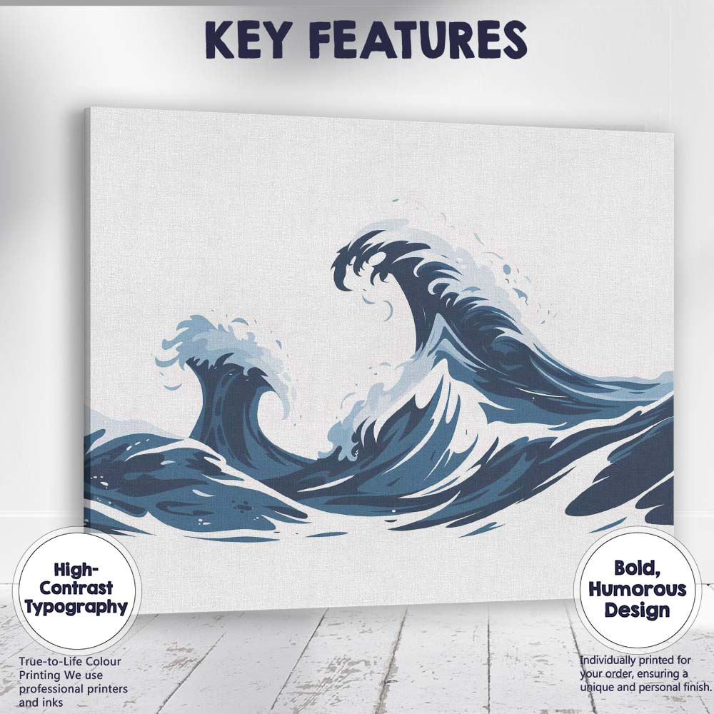 Dynamic Ocean Waves Coastal Seascape Illustration Canvas Wall Art Print Decor Picture Ready to Hang