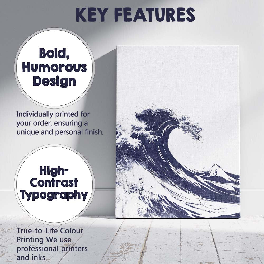 Japanese Style Great Ocean Wave Mountain Illustration Canvas Wall Art Print Decor Picture Ready to Hang
