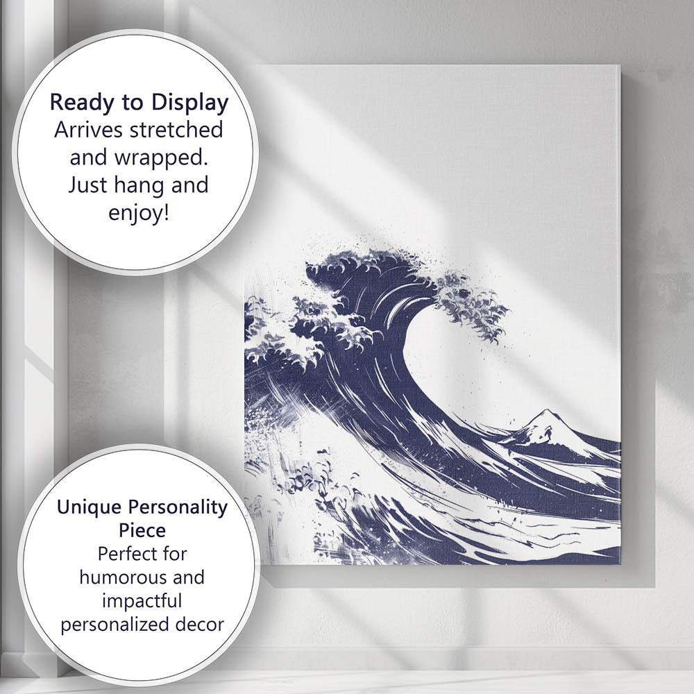 Japanese Style Great Ocean Wave Mountain Illustration Canvas Wall Art Print Decor Picture Ready to Hang