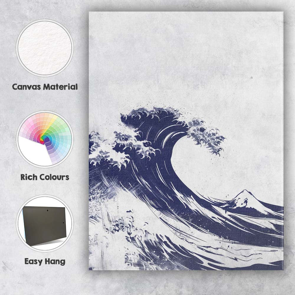Japanese Style Great Ocean Wave Mountain Illustration Canvas Wall Art Print Decor Picture Ready to Hang