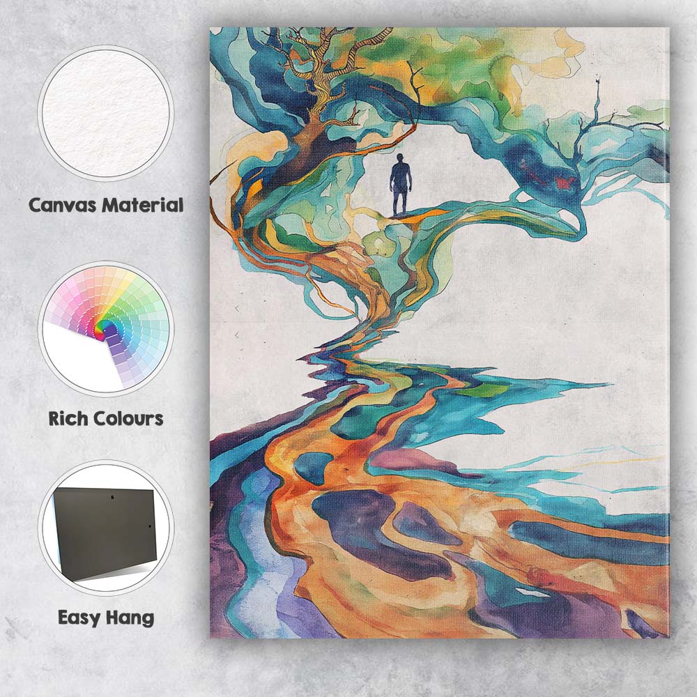 Abstract Watercolour Tree Landscape Surreal Nature Illustration Canvas Wall Art Print Decor Picture Ready to Hang