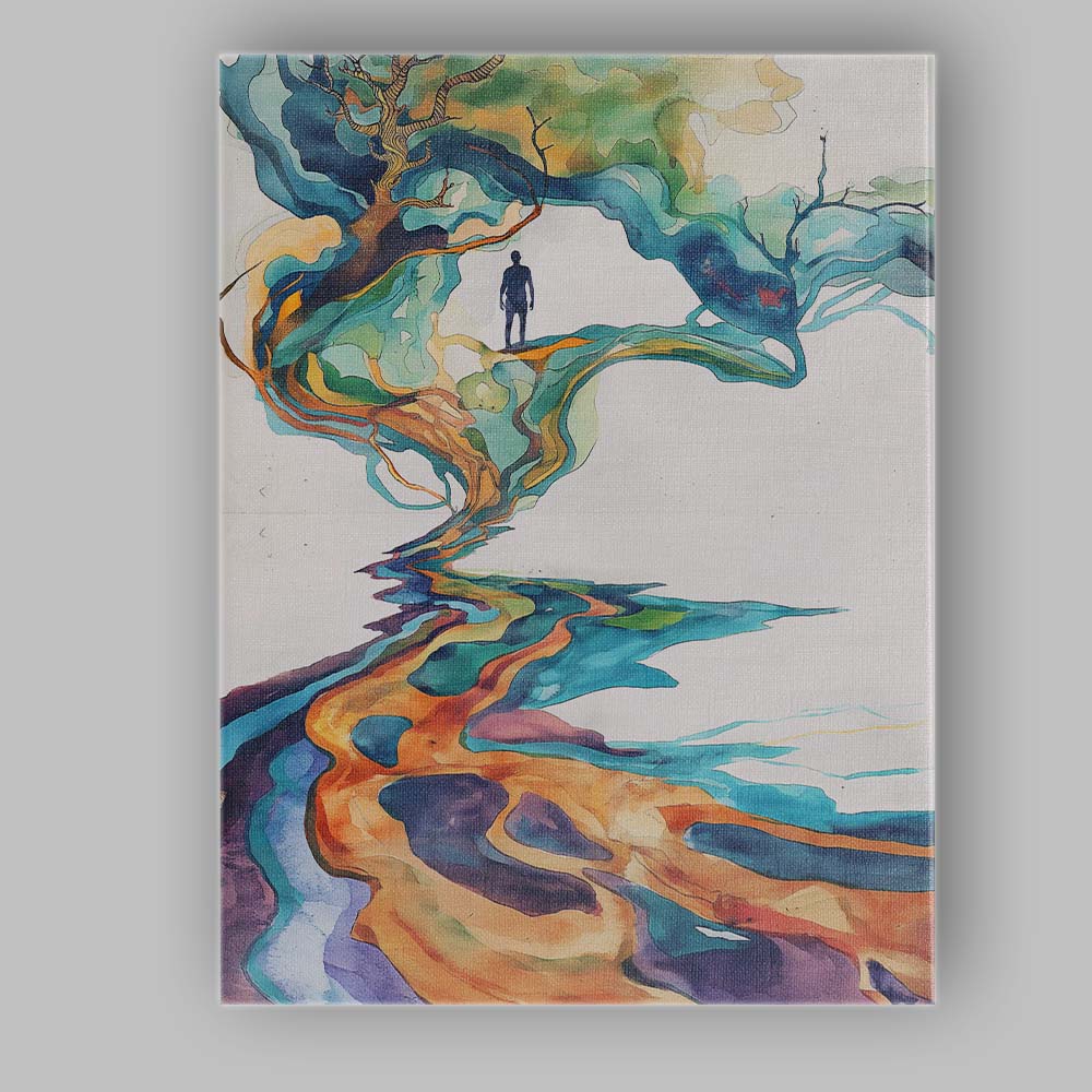 Abstract Watercolour Tree Landscape Surreal Nature Illustration Canvas Wall Art Print Decor Picture Ready to Hang