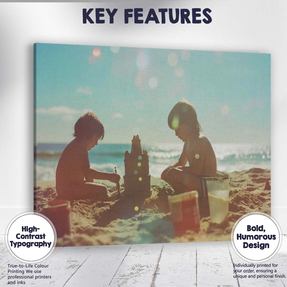 Children Building Sandcastle on Sunny Beach Photography Canvas Wall Art Print Decor Picture Ready to Hang
