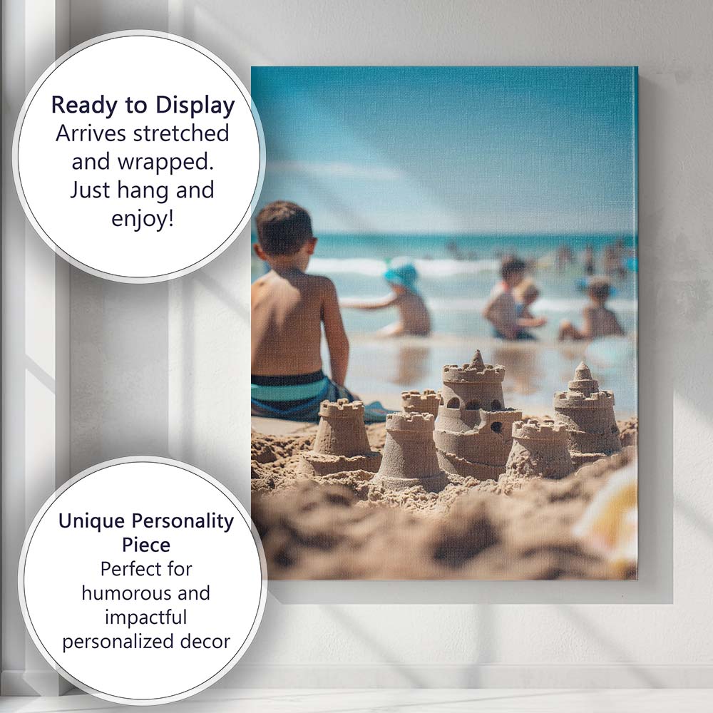 Summer Beach Sandcastle Family Holiday Coastal Photography Canvas Wall Art Print Decor Picture Ready to Hang