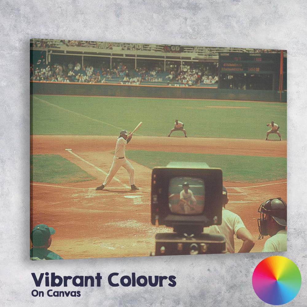 Retro Baseball Match Television Broadcast Sports Photography Canvas Wall Art Print Decor Picture Ready to Hang