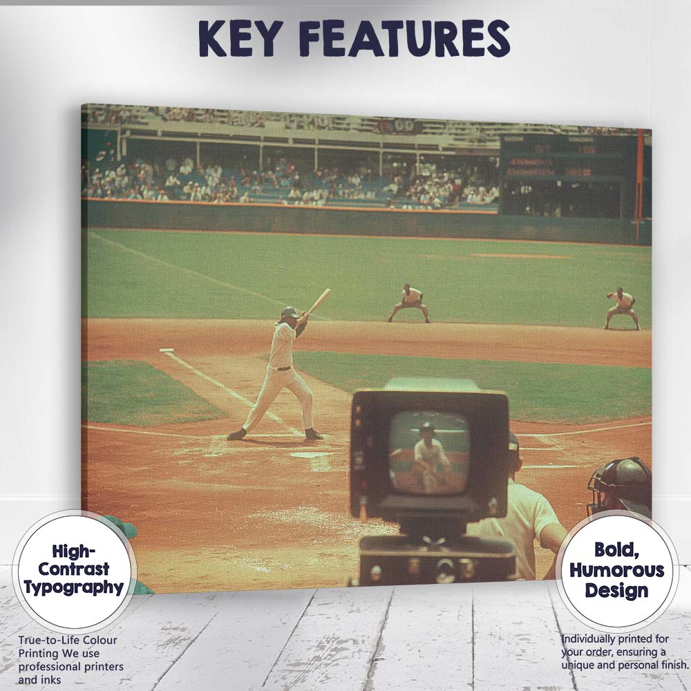 Retro Baseball Match Television Broadcast Sports Photography Canvas Wall Art Print Decor Picture Ready to Hang