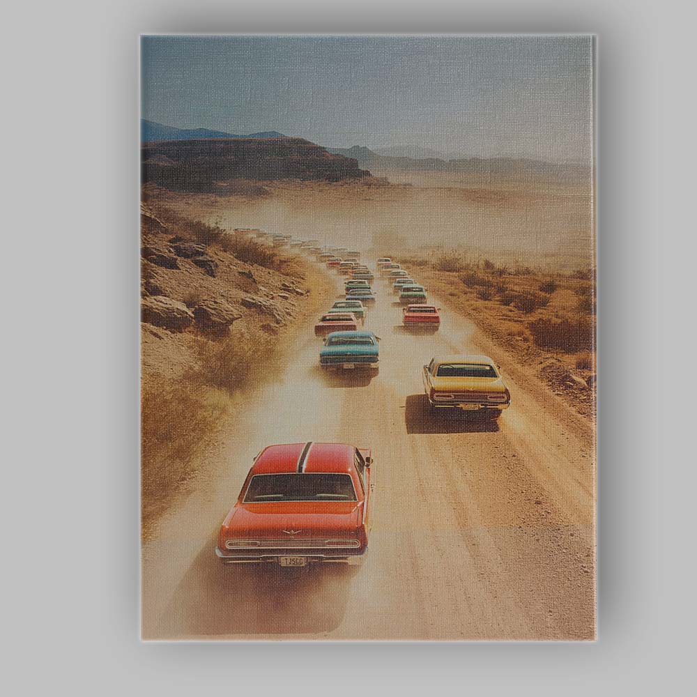 Classic American Muscle Cars Desert Road Convoy Photography Canvas Wall Art Print Decor Picture Ready to Hang