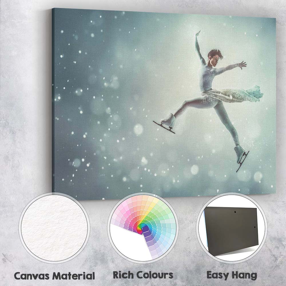 Elegant Figure Skater Winter Ice Dance Illustration Canvas Wall Art Print Decor Picture Ready to Hang