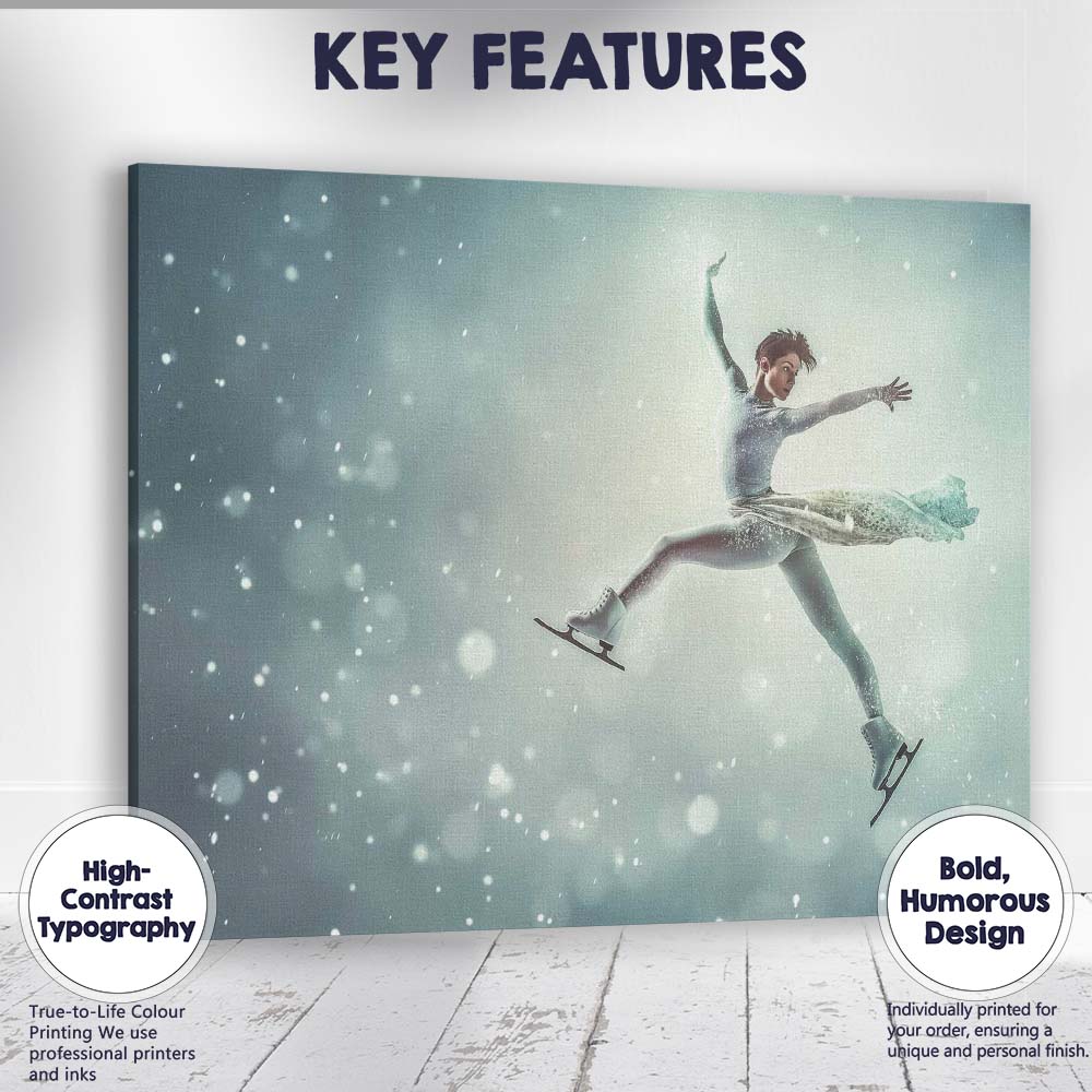 Elegant Figure Skater Winter Ice Dance Illustration Canvas Wall Art Print Decor Picture Ready to Hang