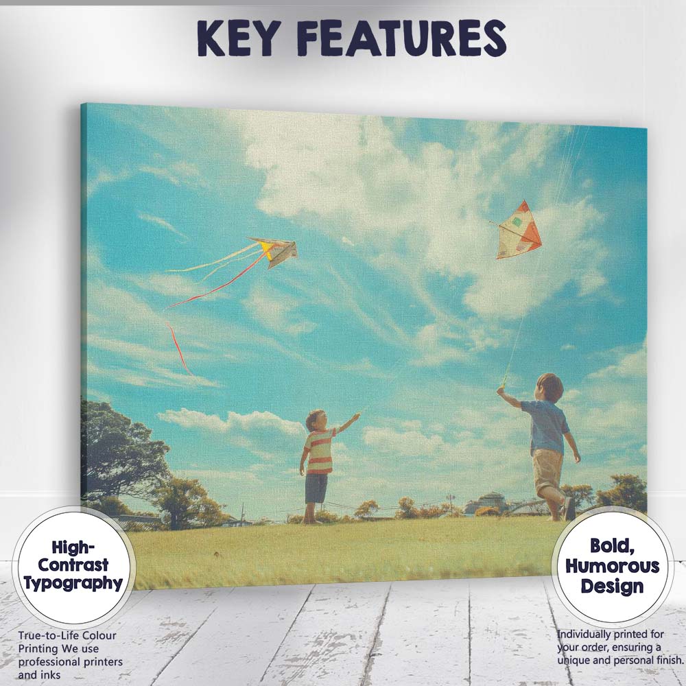 Children Flying Colourful Kites Summer Blue Sky Photography Canvas Wall Art Print Decor Picture Ready to Hang