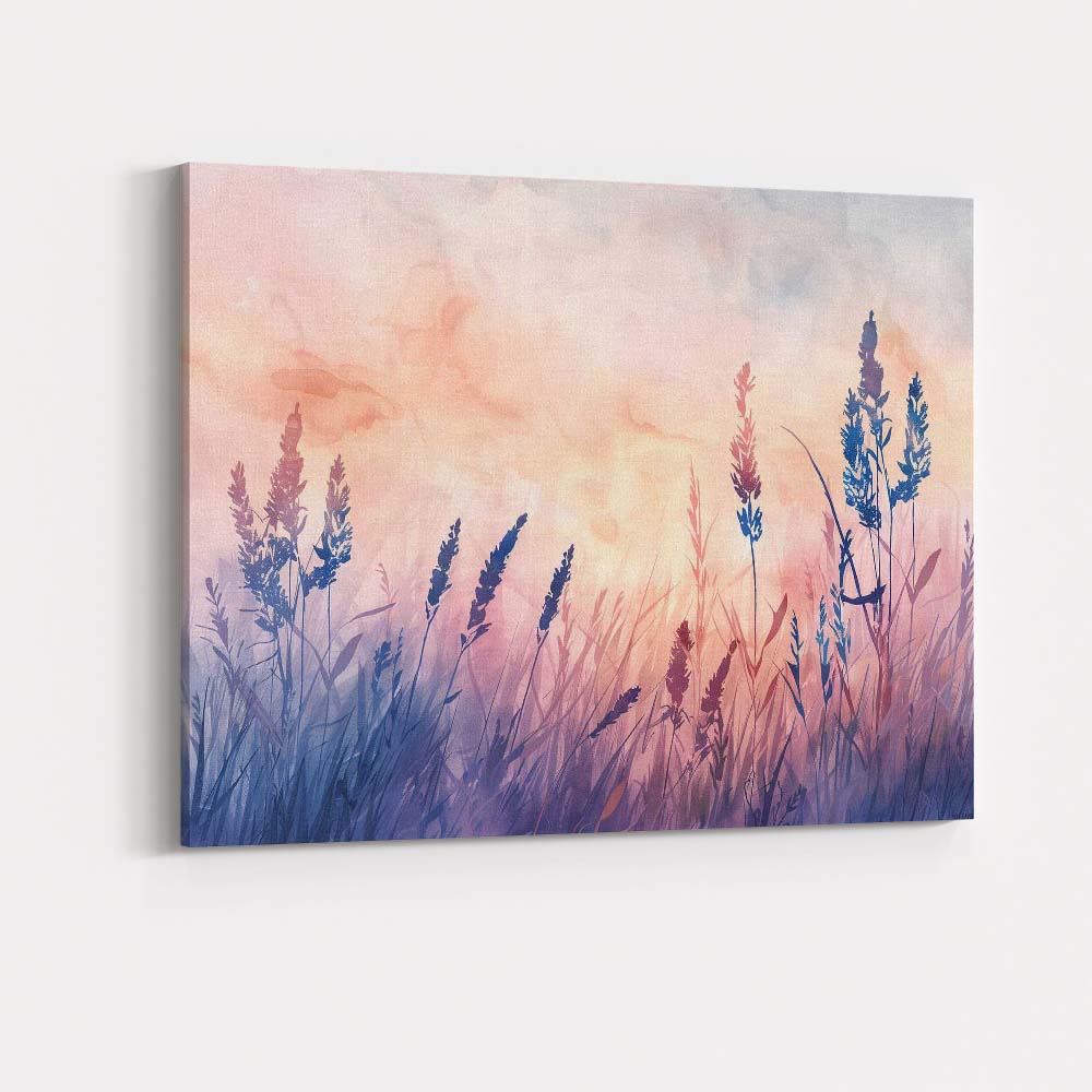 Pastel Wild Meadow Grass Silhouette Watercolour Landscape Canvas Wall Art Print Decor Picture Ready to Hang