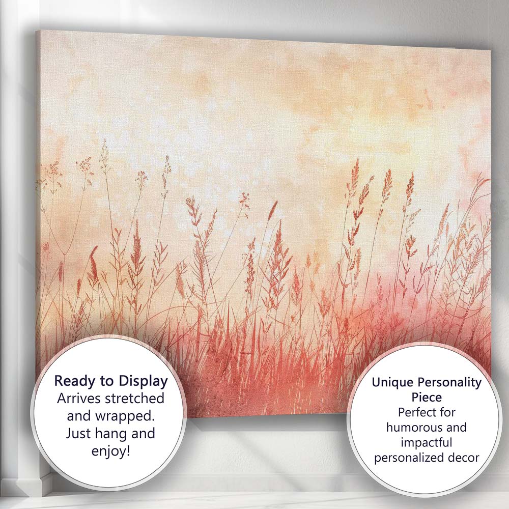 Blush Pink Wildflower Meadow Watercolour Botanical Landscape Canvas Wall Art Print Decor Picture Ready to Hang
