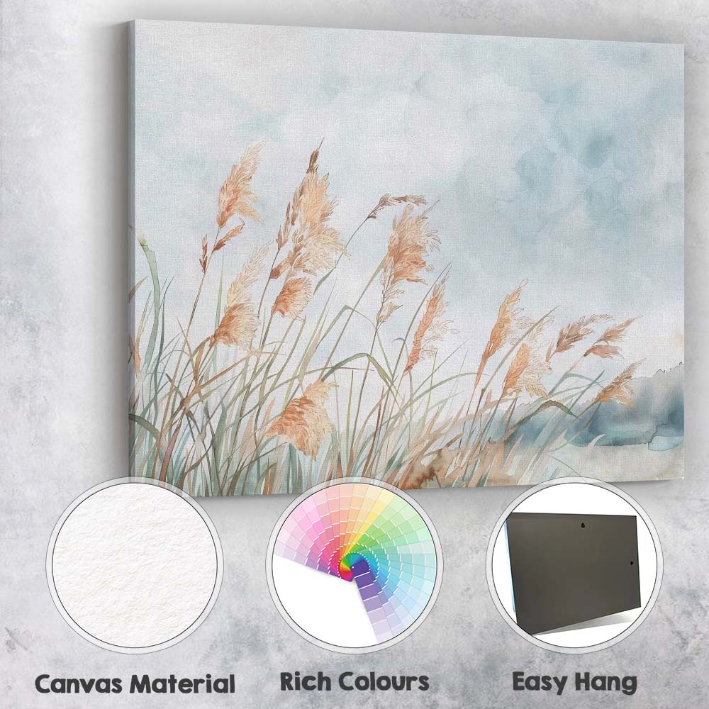 Delicate Pampas Grass Watercolour Botanical Landscape Canvas Wall Art Print Decor Picture Ready to Hang