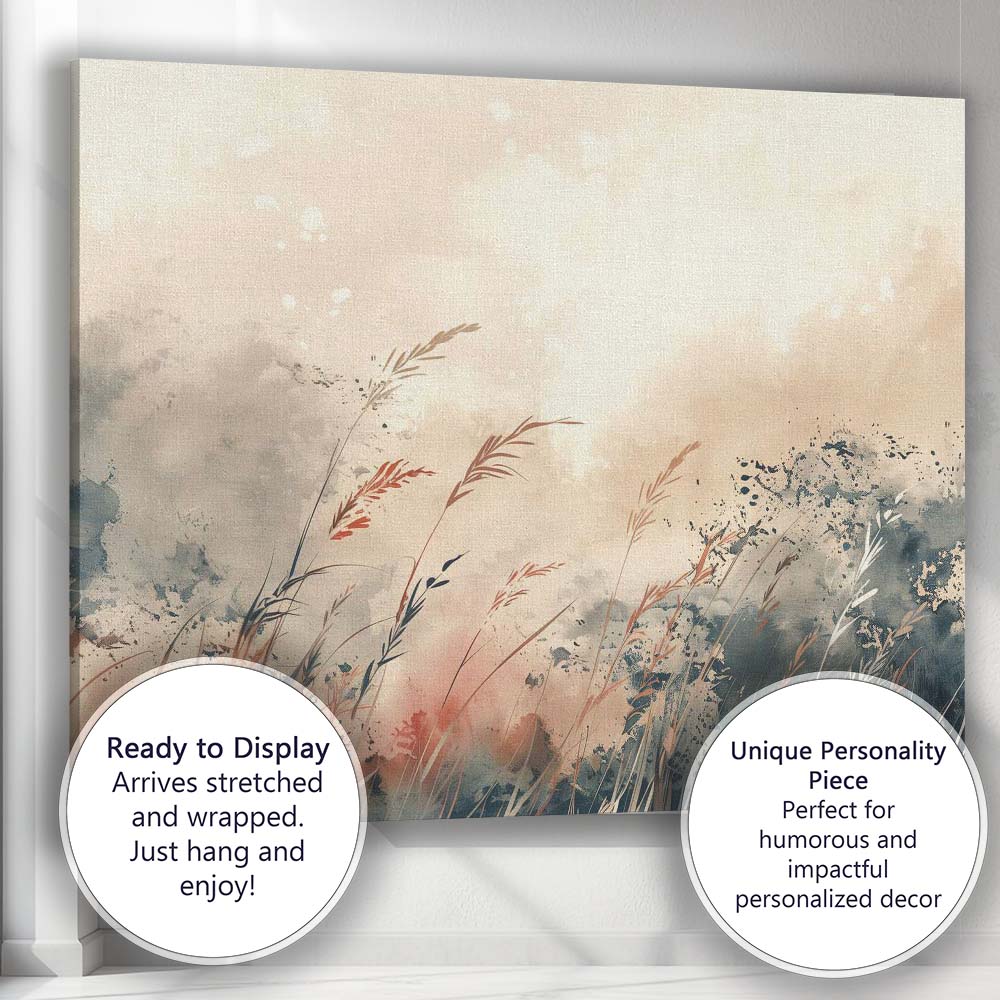 Soft Neutral Wild Meadow Grass Abstract Watercolour Landscape Canvas Wall Art Print Decor Picture Ready to Hang