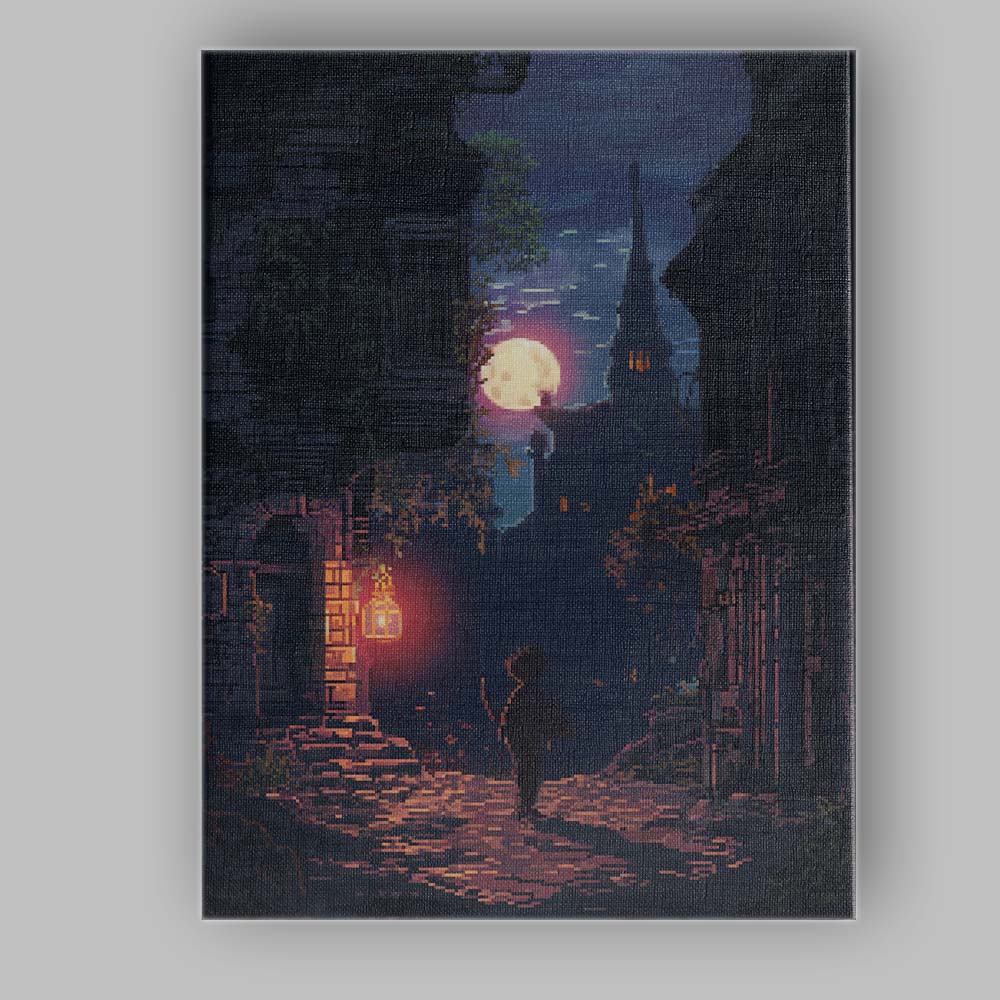 Moonlit Old Town Street Fantasy Nightscape Canvas Wall Art Print Decor Picture Ready to Hang